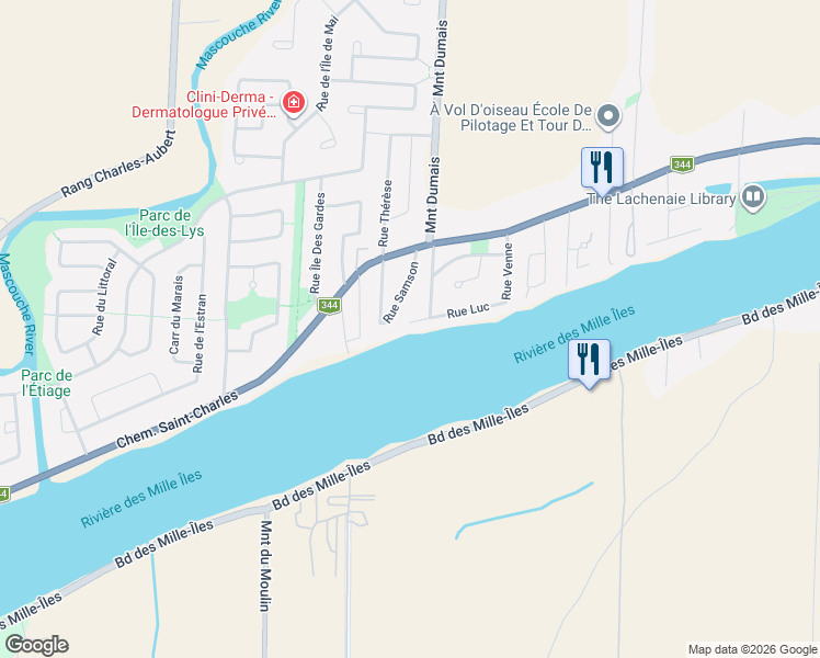 map of restaurants, bars, coffee shops, grocery stores, and more near 2712 Rue Luc in Terrebonne