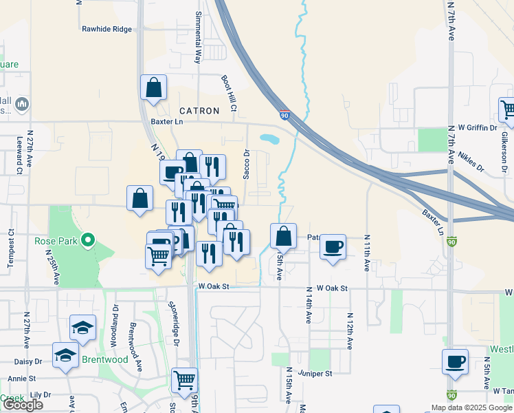 map of restaurants, bars, coffee shops, grocery stores, and more near 1805 Tschache Lane in Bozeman