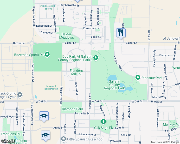 map of restaurants, bars, coffee shops, grocery stores, and more near West Oak Street in Bozeman
