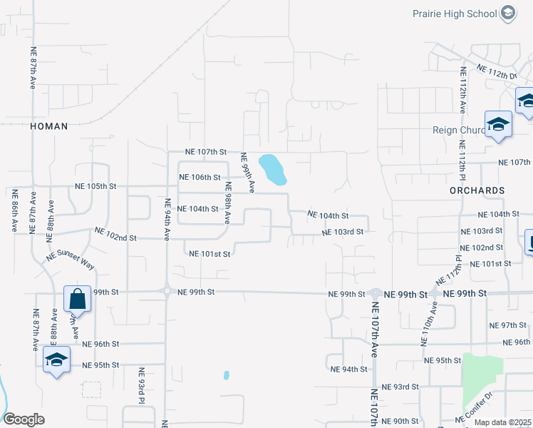 map of restaurants, bars, coffee shops, grocery stores, and more near 9921 Northeast 104th Street in Vancouver