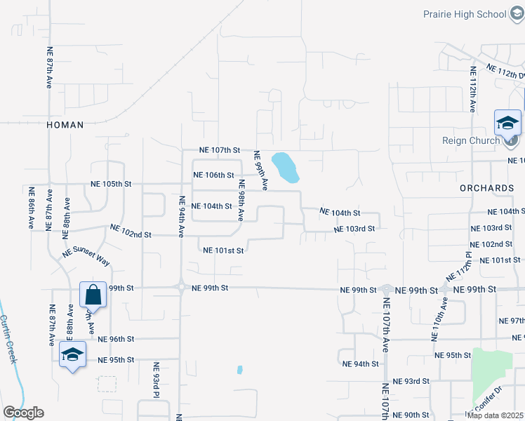 map of restaurants, bars, coffee shops, grocery stores, and more near 9905 Northeast 104th Street in Vancouver