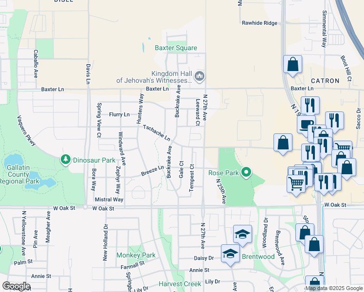 map of restaurants, bars, coffee shops, grocery stores, and more near 2765 Tschache Lane in Bozeman