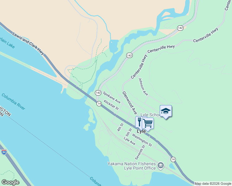 map of restaurants, bars, coffee shops, grocery stores, and more near 608 Columbia Avenue in Lyle