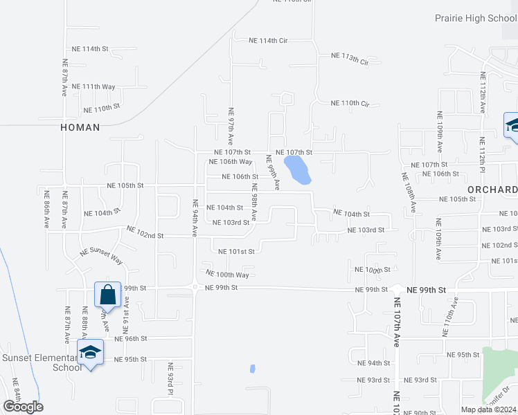 map of restaurants, bars, coffee shops, grocery stores, and more near 10401 Northeast 98th Avenue in Vancouver