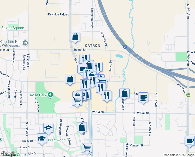 map of restaurants, bars, coffee shops, grocery stores, and more near 1805 Tschache Lane in Bozeman