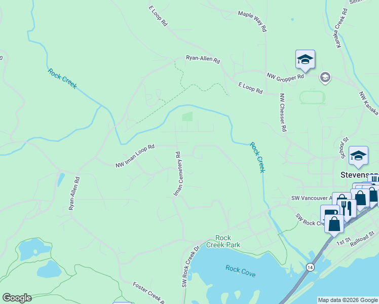 map of restaurants, bars, coffee shops, grocery stores, and more near 945 Northwest Angel Heights Road in Stevenson
