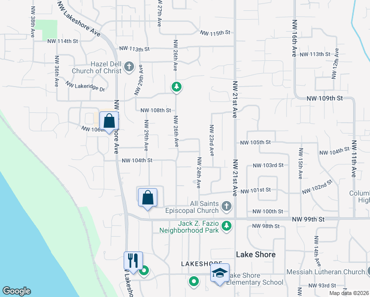 map of restaurants, bars, coffee shops, grocery stores, and more near 2508 Northwest 105th Street in Vancouver