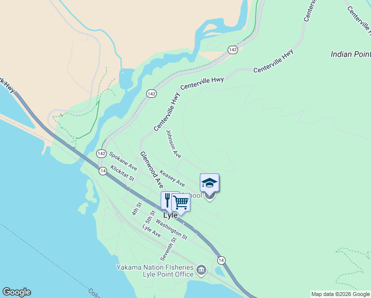 map of restaurants, bars, coffee shops, grocery stores, and more near 421 Riverview Drive in Lyle