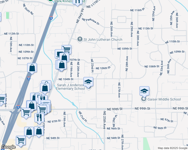map of restaurants, bars, coffee shops, grocery stores, and more near 2300 Northeast 105th Street in Vancouver