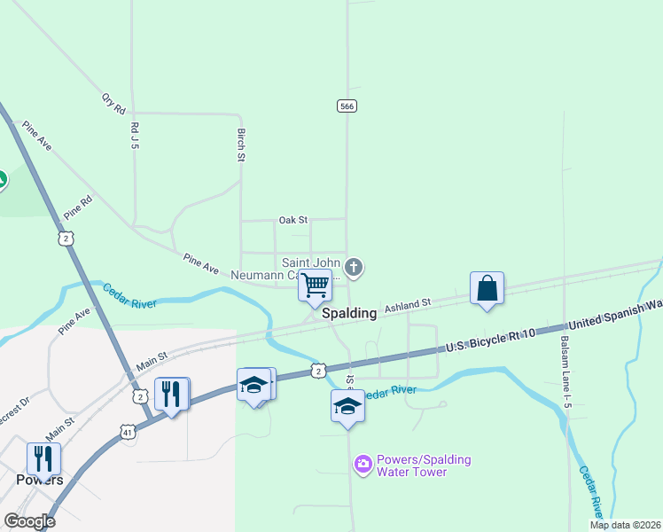 map of restaurants, bars, coffee shops, grocery stores, and more near Elm Avenue in Spalding