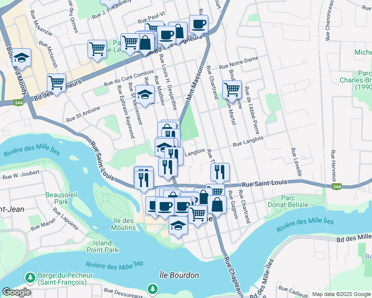 map of restaurants, bars, coffee shops, grocery stores, and more near 535 Rue de Louisbourg in Terrebonne