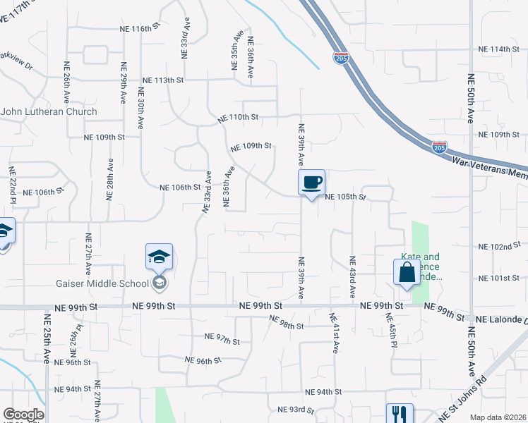 map of restaurants, bars, coffee shops, grocery stores, and more near 10503 Northeast 38th Court in Vancouver