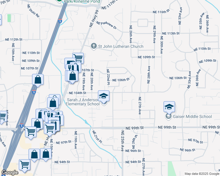 map of restaurants, bars, coffee shops, grocery stores, and more near 2300 Northeast 105th Street in Vancouver
