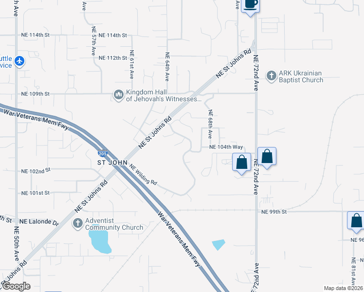 map of restaurants, bars, coffee shops, grocery stores, and more near 6415 Northeast 105th Circle in Vancouver
