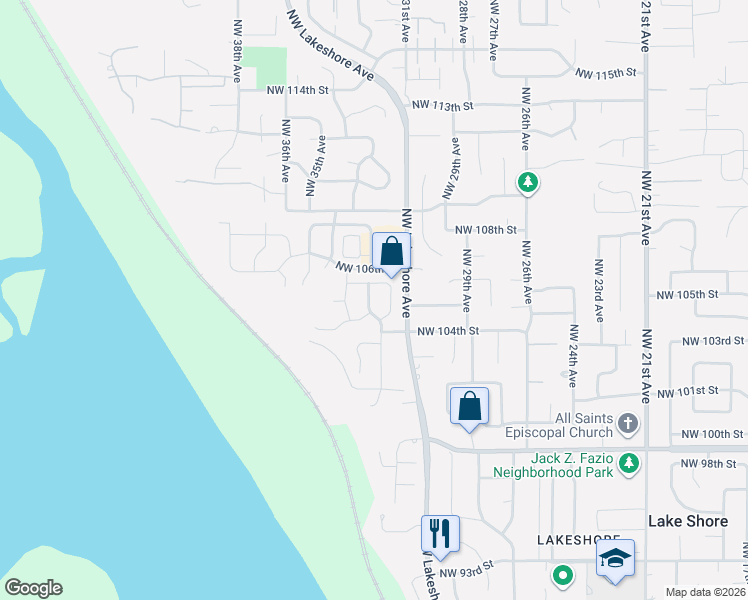 map of restaurants, bars, coffee shops, grocery stores, and more near 10511 Northwest 32nd Drive in Vancouver