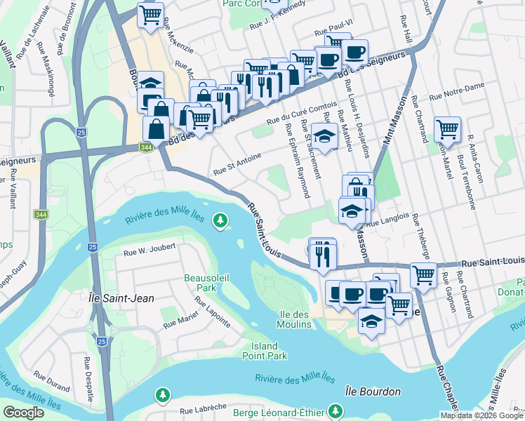 map of restaurants, bars, coffee shops, grocery stores, and more near 997 Rue Saint-Louis in Terrebonne