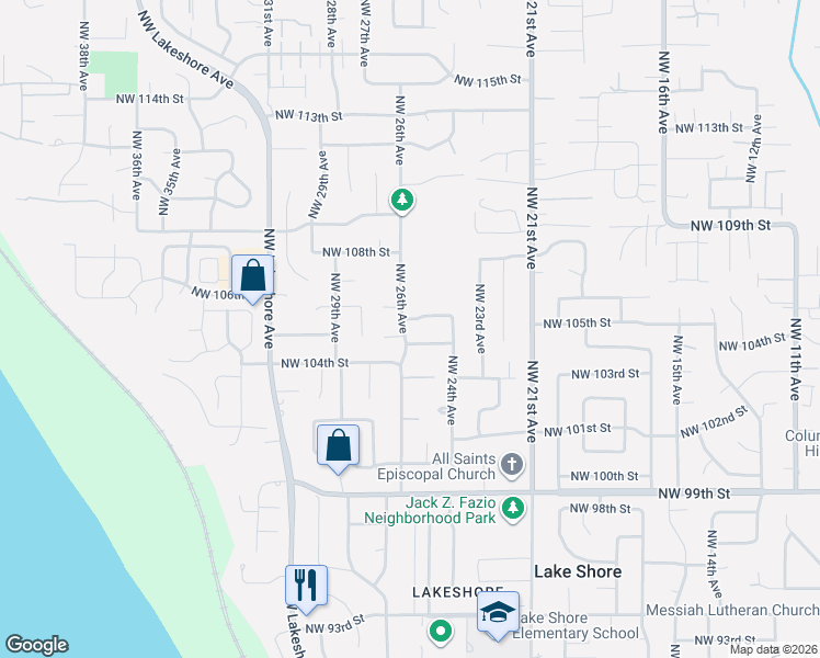 map of restaurants, bars, coffee shops, grocery stores, and more near 2505 Northwest 106th Street in Vancouver