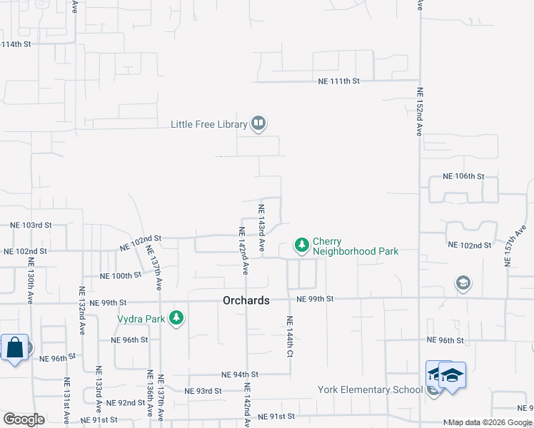 map of restaurants, bars, coffee shops, grocery stores, and more near 10305 Northeast 143rd Avenue in Vancouver
