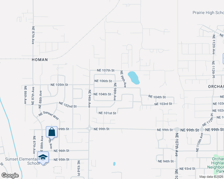 map of restaurants, bars, coffee shops, grocery stores, and more near 9717 Northeast 104th Way in Vancouver
