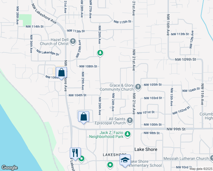 map of restaurants, bars, coffee shops, grocery stores, and more near 2505 Northwest 106th Street in Vancouver