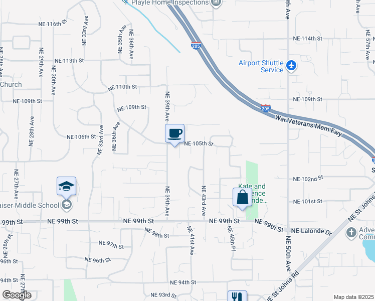 map of restaurants, bars, coffee shops, grocery stores, and more near 10421 Northeast 41st Court in Vancouver