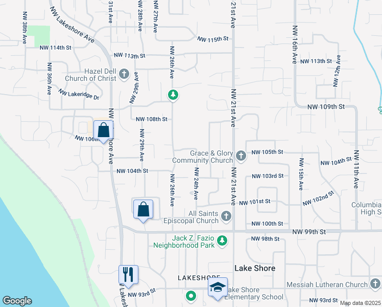 map of restaurants, bars, coffee shops, grocery stores, and more near 2505 Northwest 106th Street in Vancouver