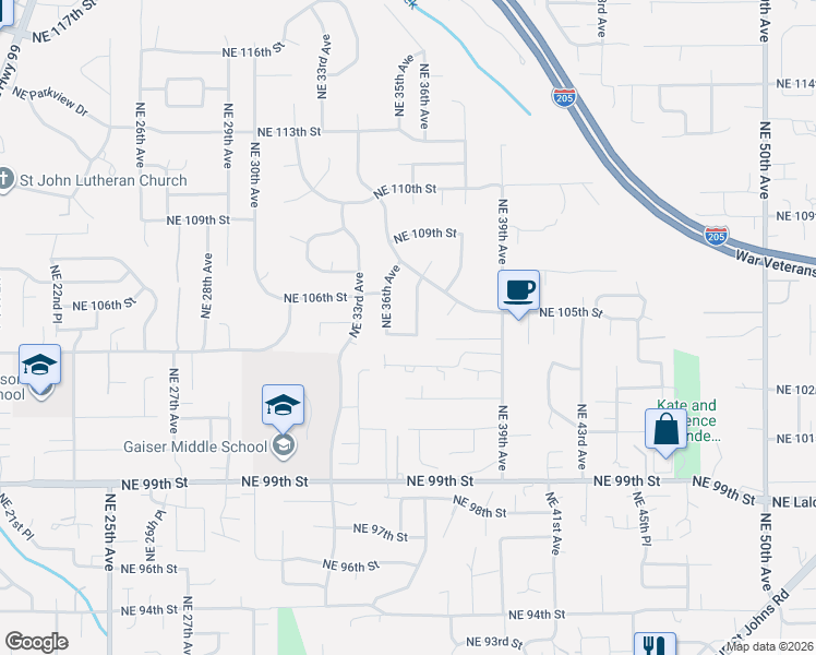 map of restaurants, bars, coffee shops, grocery stores, and more near 3606 Northeast 105th Street in Vancouver