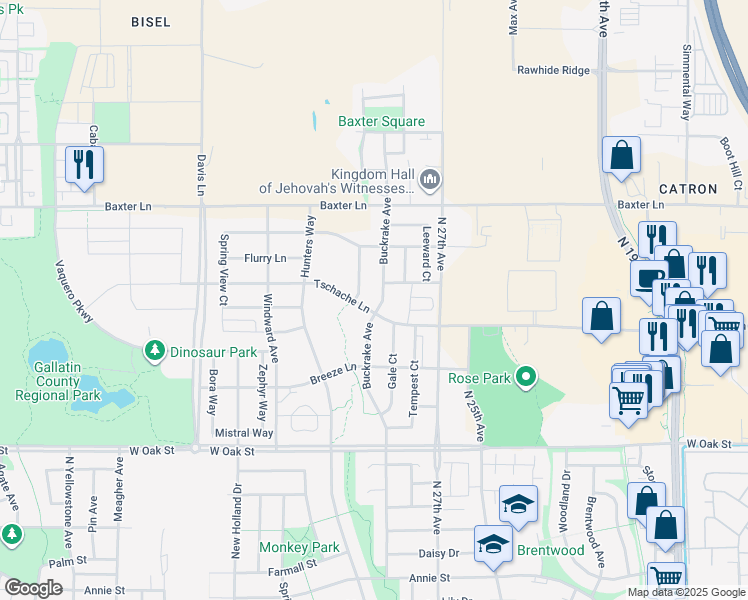 map of restaurants, bars, coffee shops, grocery stores, and more near 1748 Buckrake Avenue in Bozeman