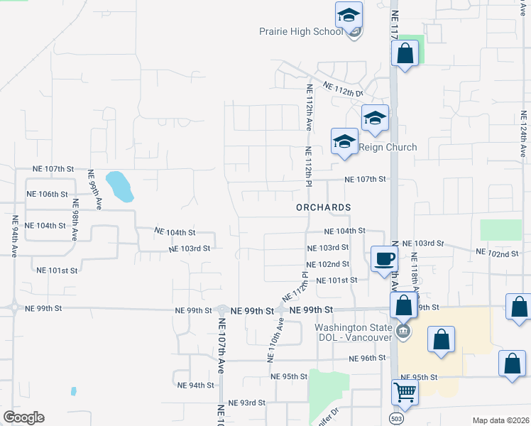 map of restaurants, bars, coffee shops, grocery stores, and more near 10900 Northeast 105th Street in Vancouver