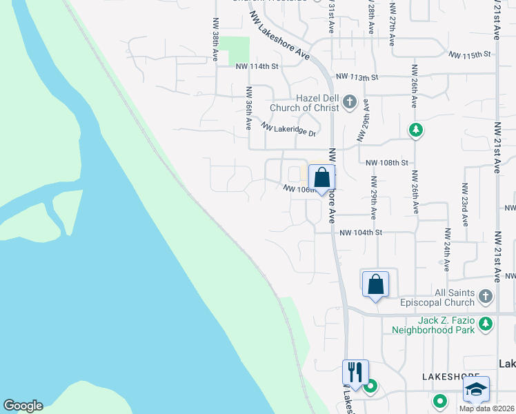 map of restaurants, bars, coffee shops, grocery stores, and more near 10502 Northwest 35th Court in Vancouver