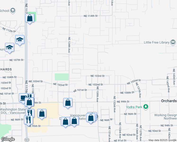 map of restaurants, bars, coffee shops, grocery stores, and more near 12817 Northeast 104th Street in Vancouver