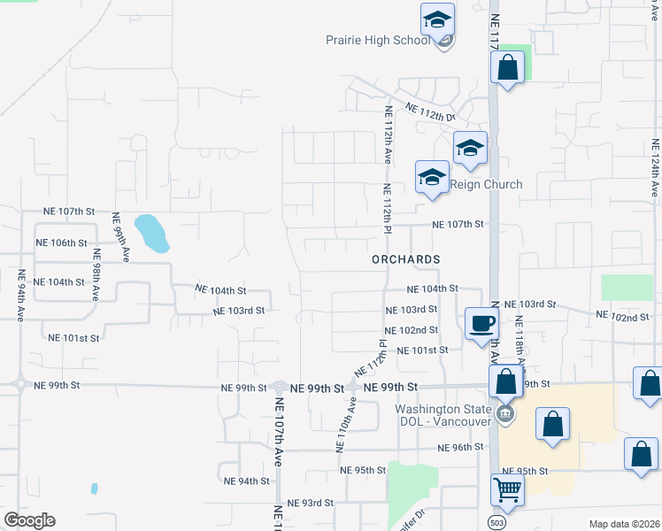 map of restaurants, bars, coffee shops, grocery stores, and more near 10900 Northeast 105th Street in Vancouver
