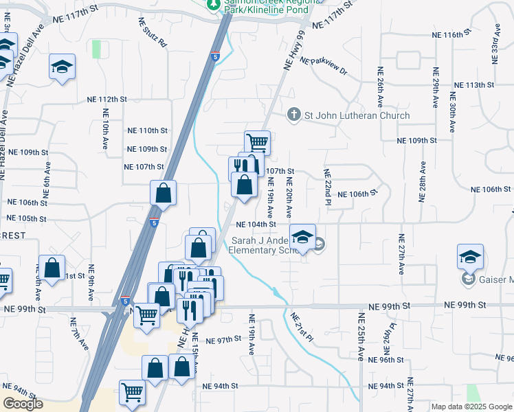 map of restaurants, bars, coffee shops, grocery stores, and more near 10501 Northeast Highway 99 in Vancouver
