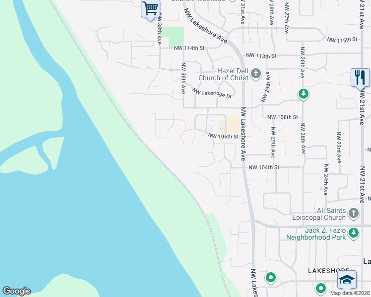 map of restaurants, bars, coffee shops, grocery stores, and more near 10502 Northwest 35th Court in Vancouver