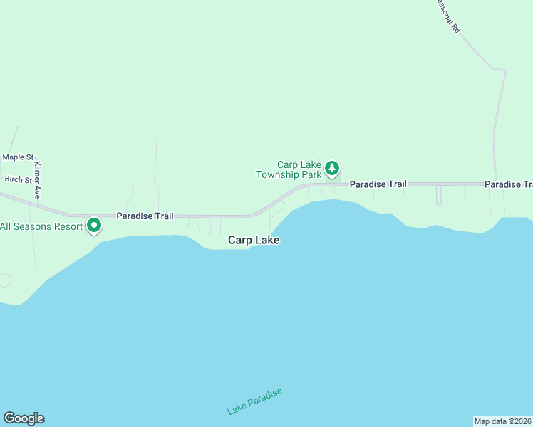 map of restaurants, bars, coffee shops, grocery stores, and more near 10231 Linden Avenue in Carp Lake