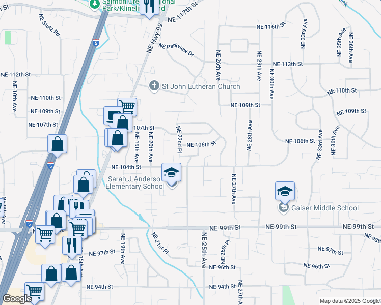 map of restaurants, bars, coffee shops, grocery stores, and more near 2300 Northeast 105th Street in Vancouver