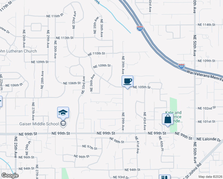 map of restaurants, bars, coffee shops, grocery stores, and more near 10503 Northeast 38th Court in Vancouver