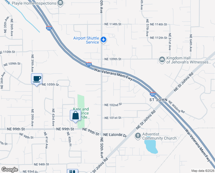 map of restaurants, bars, coffee shops, grocery stores, and more near 10502 Northeast 52nd Court in Vancouver