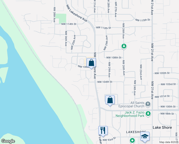 map of restaurants, bars, coffee shops, grocery stores, and more near 10511 Northwest 32nd Drive in Vancouver