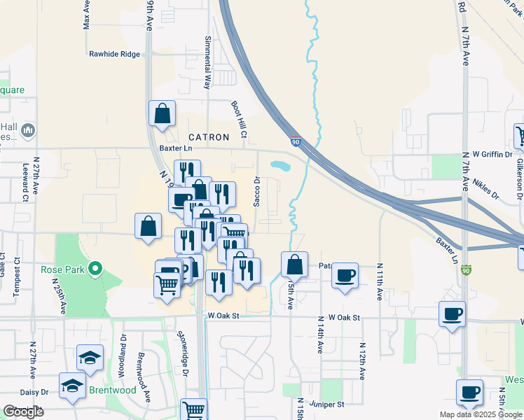 map of restaurants, bars, coffee shops, grocery stores, and more near 1683 Tschache Lane in Bozeman