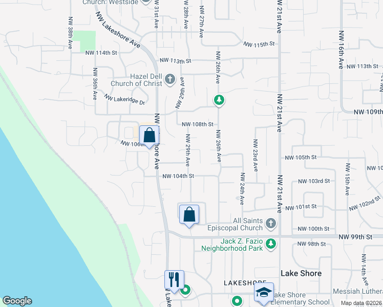 map of restaurants, bars, coffee shops, grocery stores, and more near 10517 Northwest 29th Avenue in Vancouver