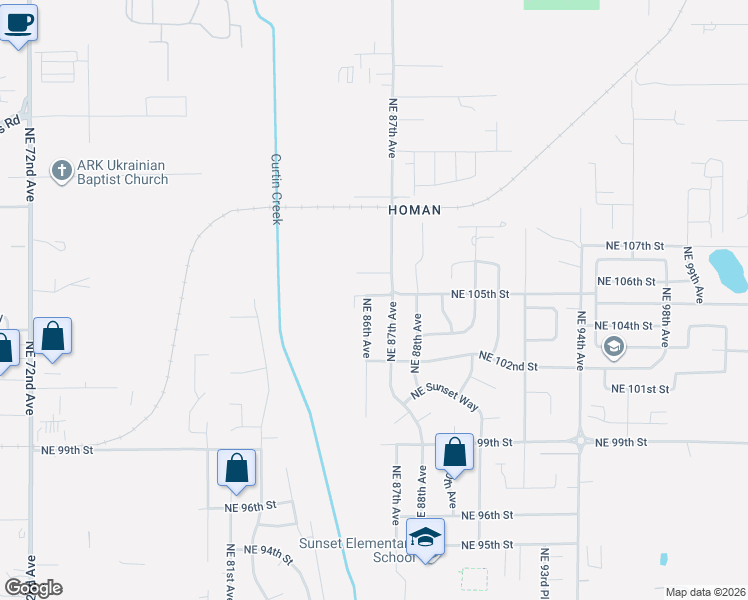 map of restaurants, bars, coffee shops, grocery stores, and more near 10413 Northeast 86th Avenue in Vancouver