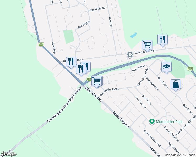 map of restaurants, bars, coffee shops, grocery stores, and more near 183 Rue Agnes-Martin in Terrebonne