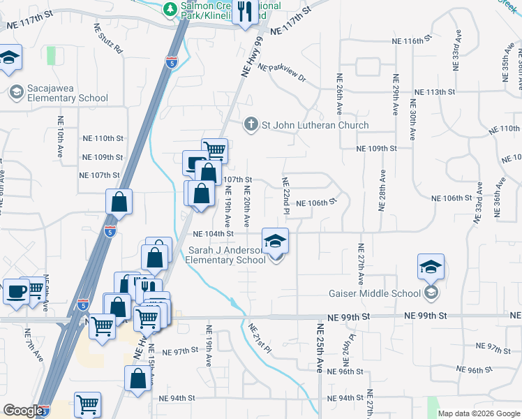 map of restaurants, bars, coffee shops, grocery stores, and more near 10506 Northeast 21st Court in Vancouver