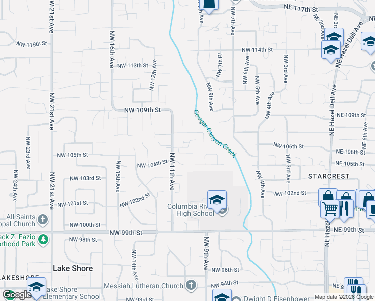 map of restaurants, bars, coffee shops, grocery stores, and more near 916 Northwest 105th Circle in Vancouver