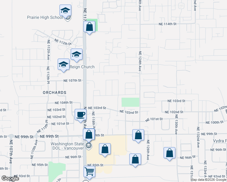 map of restaurants, bars, coffee shops, grocery stores, and more near 10423 Northeast 120th Place in Vancouver