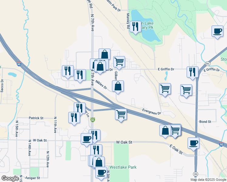 map of restaurants, bars, coffee shops, grocery stores, and more near 612 Nikles St in Bozeman
