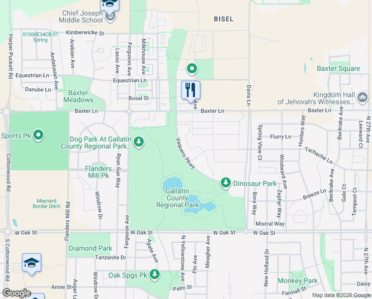 map of restaurants, bars, coffee shops, grocery stores, and more near 1925 Vaquero Parkway in Bozeman