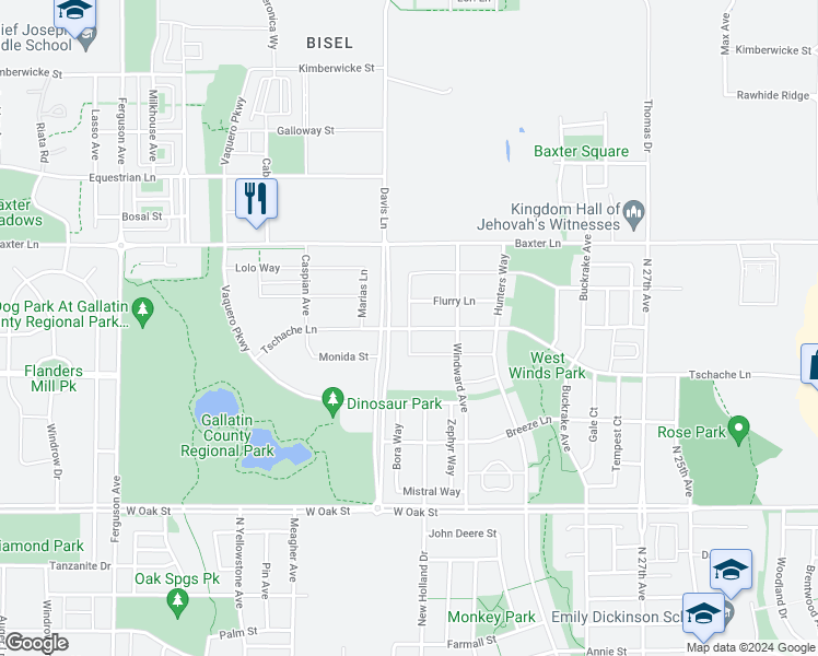 map of restaurants, bars, coffee shops, grocery stores, and more near Spring View Court in Bozeman