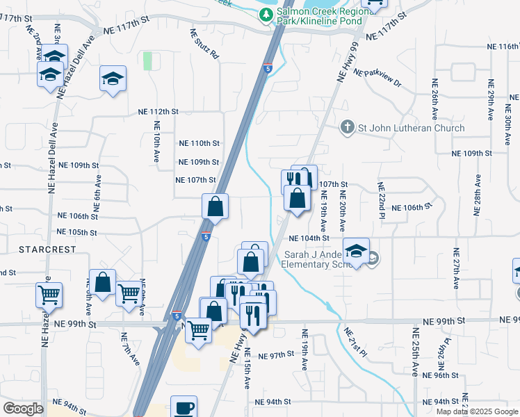 map of restaurants, bars, coffee shops, grocery stores, and more near 1511 Northeast 106th Street in Vancouver